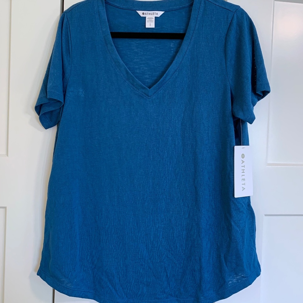 Athleta Breezy Scoop V-Neck Tee Large Blue